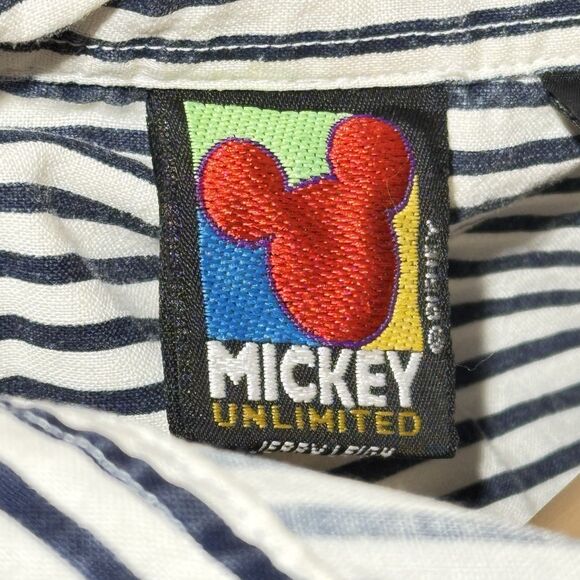 Vtg Mickey Unlimited Disney Stripe Denim Shirt Women’s Medium Button Up EUC - Picture 8 of 11